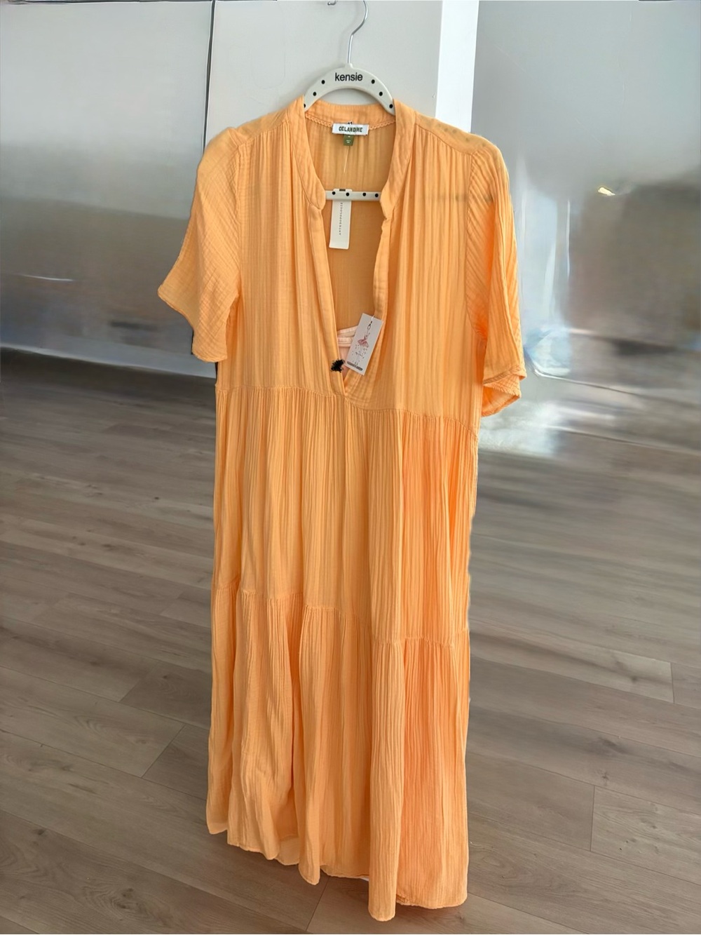 Anthropologie Peach Crinkle Tiered Maxi Dress